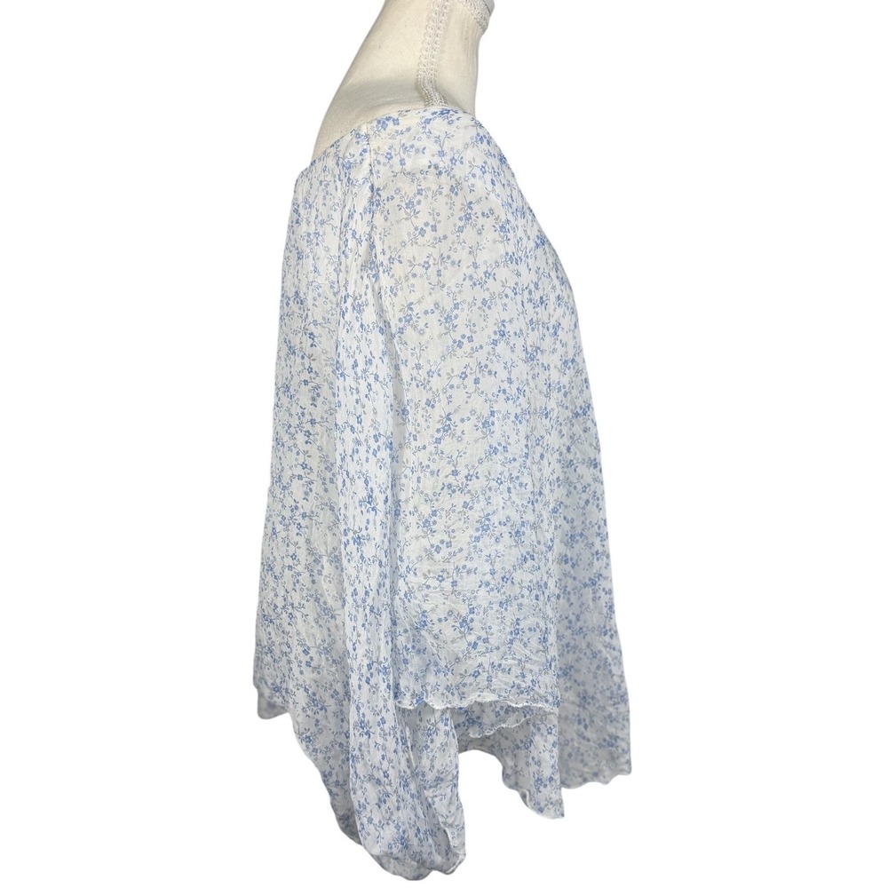 Marina Gigli Blouse Womens Small Blue Floral Silk Off Shoulder Made In Italy - Picture 3 of 11